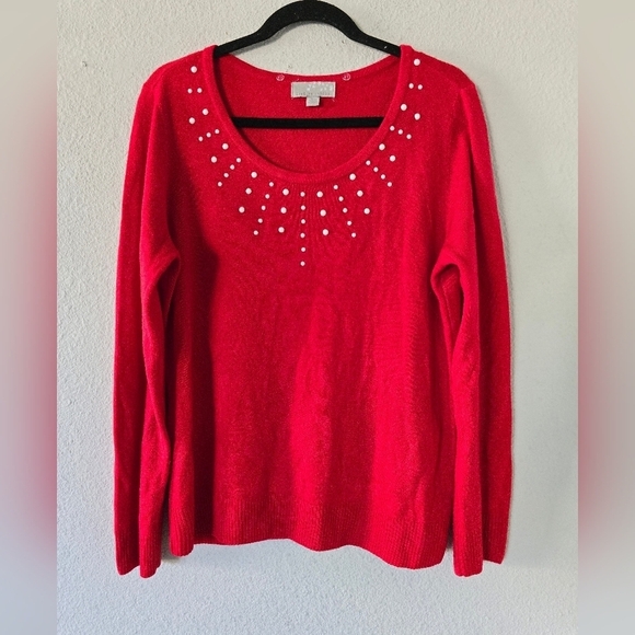 Carolyn Taylor Sweater Womens Sz L Red Embroidered Knit Long Sleeves Peasant - Picture 3 of 8